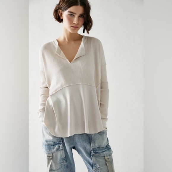Free People Montery Thermal Top Cream - Picture 1 of 9